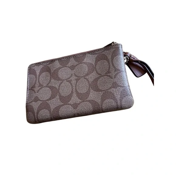 Coach Double Zip Wristlet in Signature Canvas Brown Khaki F58035 Gold Hardware - Picture 4 of 8